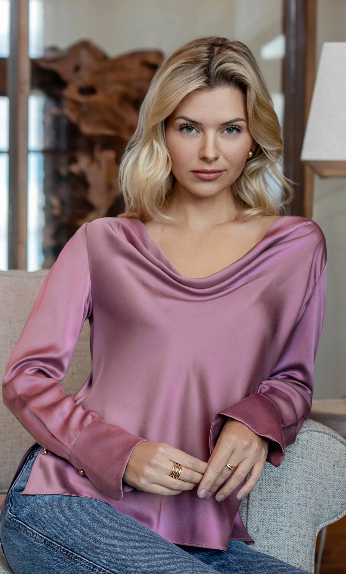 Claudia Silk Cowl Neck Blouse - Image 32