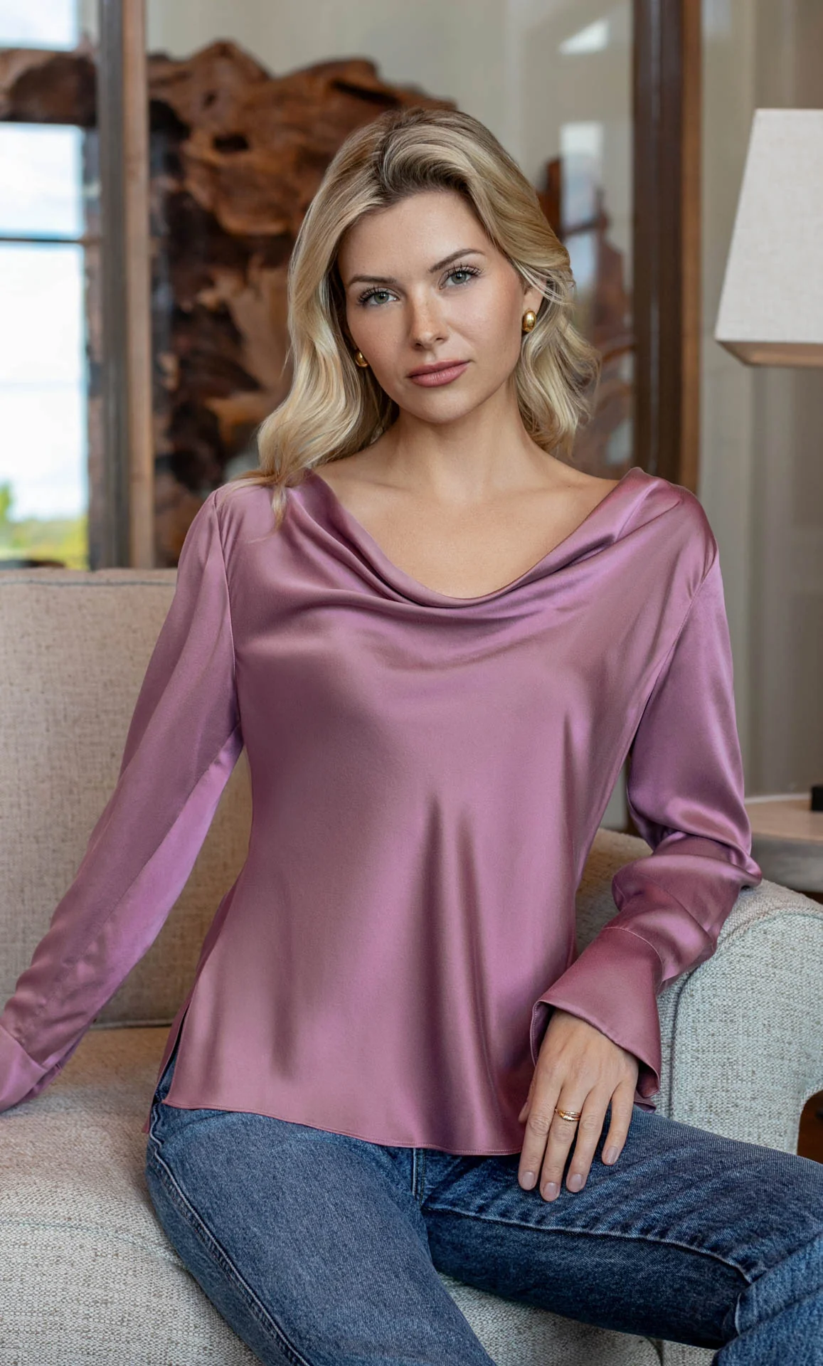 Claudia Silk Cowl Neck Blouse - Image 34