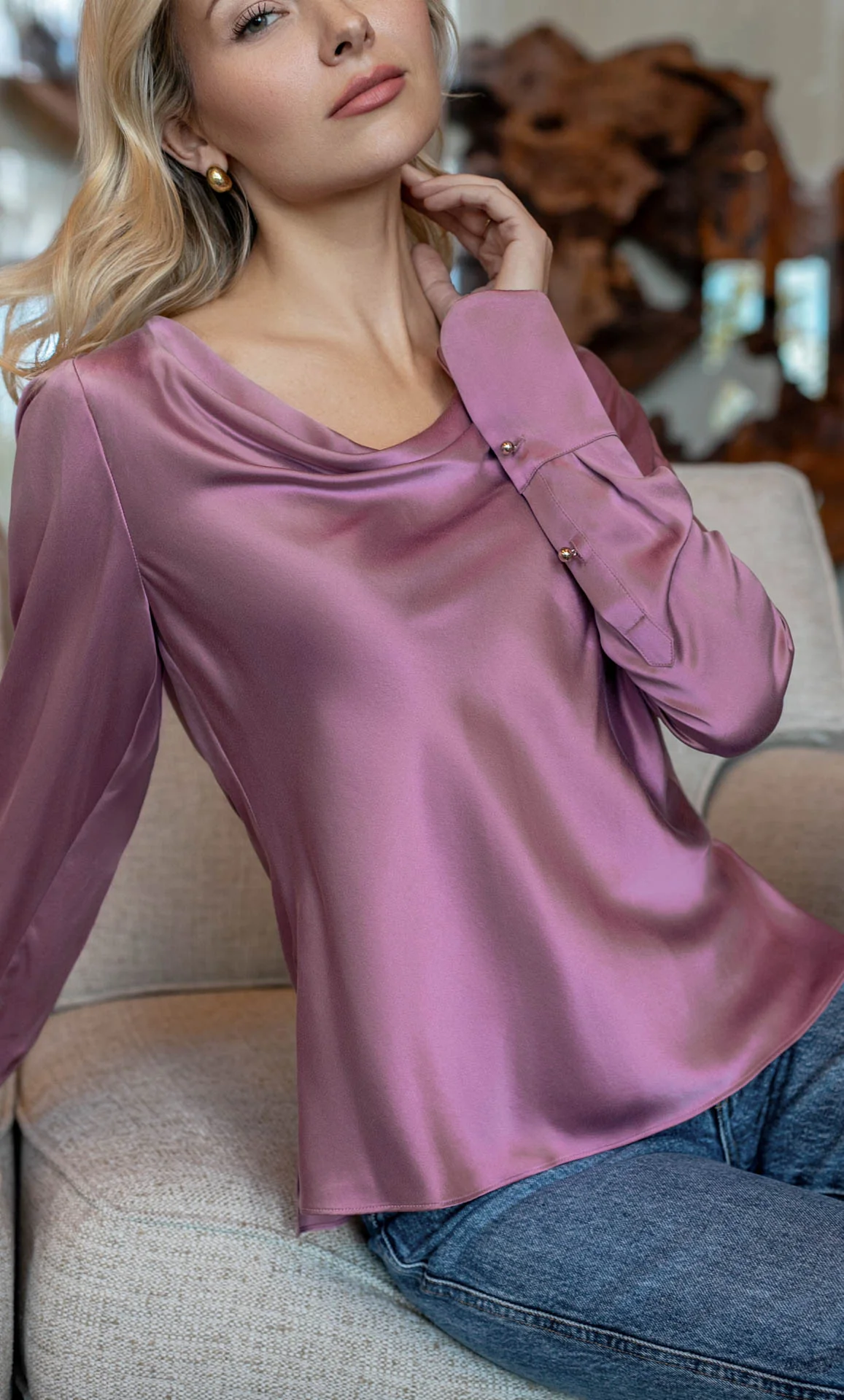 Claudia Silk Cowl Neck Blouse - Image 35