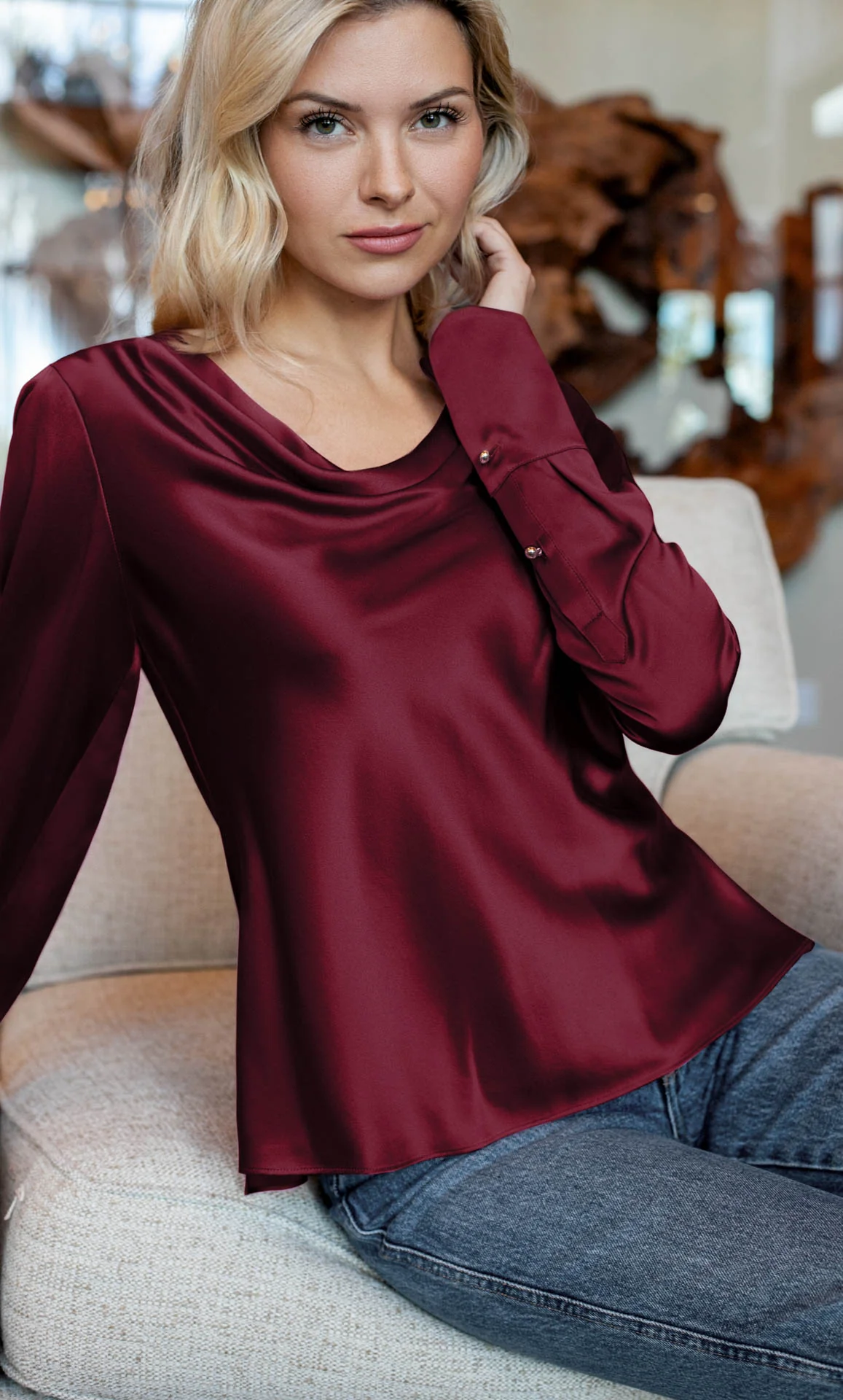 Claudia Silk Cowl Neck Blouse - Image 39