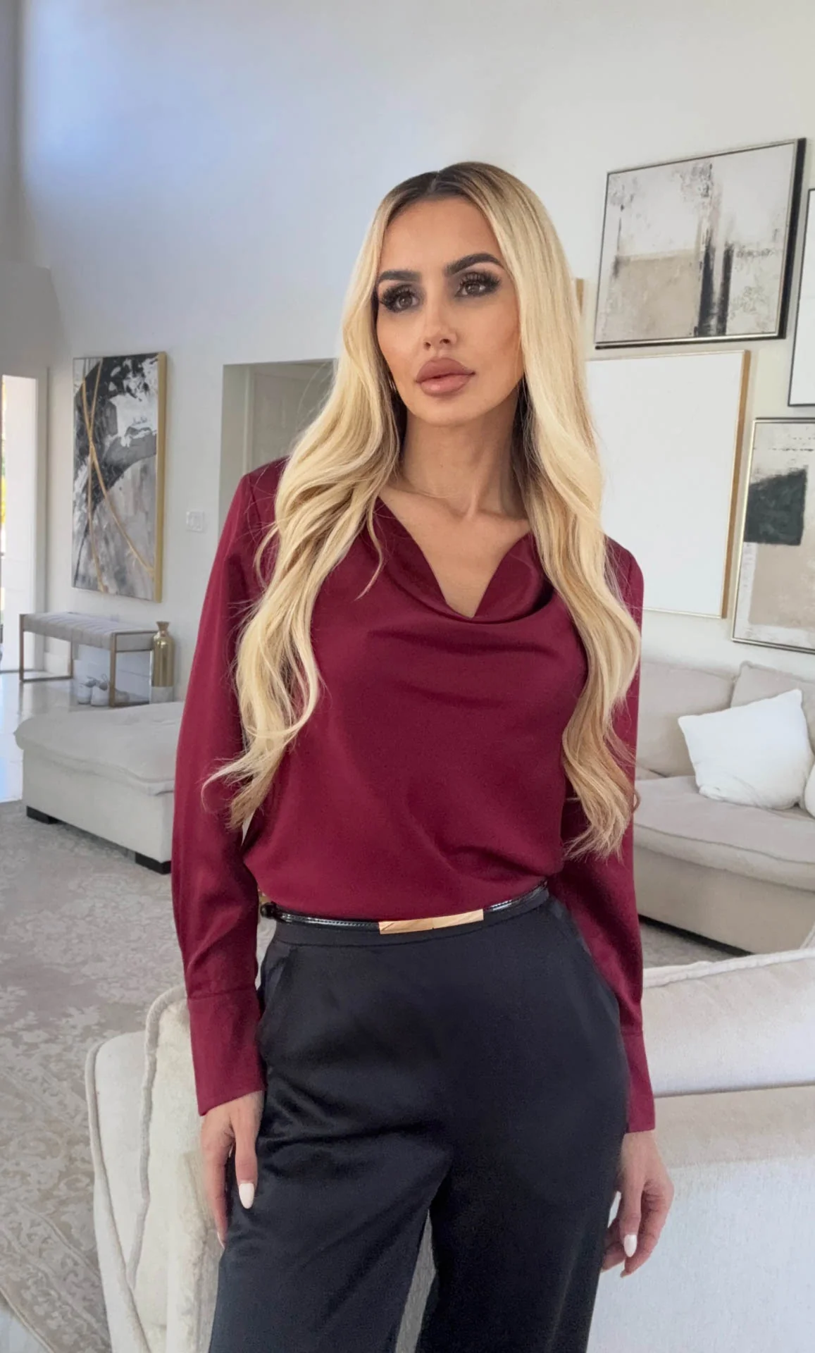 Claudia Silk Cowl Neck Blouse - Image 40